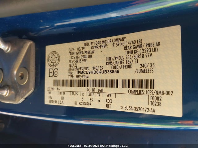 Ford Escape 2019 1FMCU9HD6KUB38856 Image 9