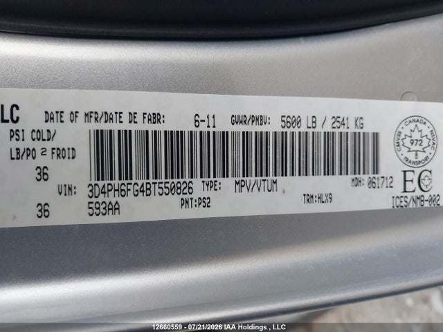 Продажа на аукционе авто 2011 Dodge Journey R/t, vin: 3D4PH6FG4BT550826, номер лота: 12660559