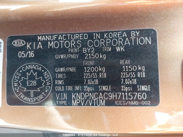 Продажа на аукционе авто 2017 Kia Sportage Ex/ex Premium/ex Tech, vin: KNDPNCAC9H7115760, номер лота: 12660564