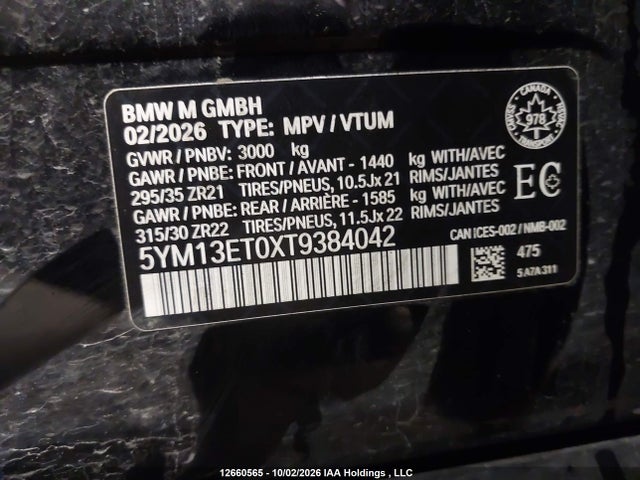 Aukcja sprzedaży 2026 Bmw X5 M Competition, vin: 5YM13ET0XT9384042, numer aukcji: 12660565