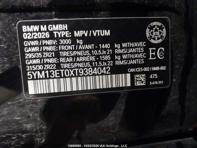 Aukcja sprzedaży 2026 Bmw X5 M Competition, vin: 5YM13ET0XT9384042, numer aukcji: 12660565
