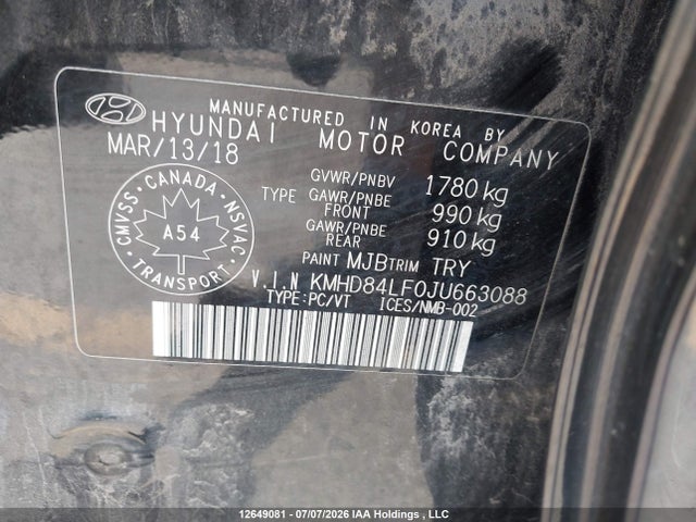 Продаж на аукціоні авто 2018 Hyundai Elantra Gls, vin: KMHD84LF0JU663088, номер лоту: 12649081