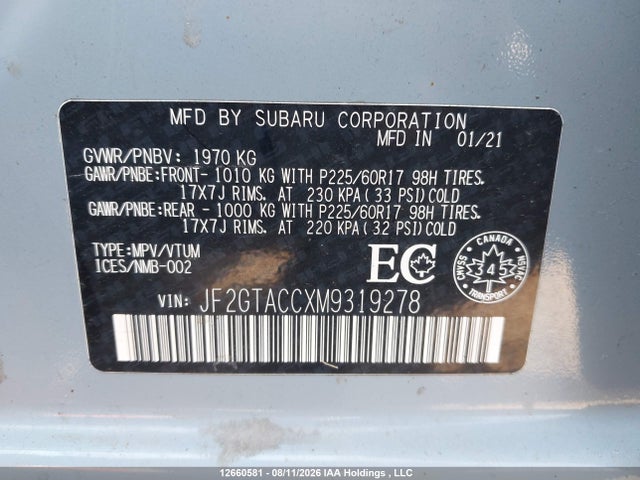 JF2GTACCXM9319278 Subaru Crosstrek Touring