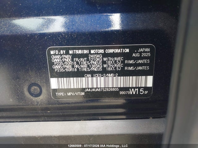 Aukcja sprzedaży 2025 Mitsubishi Outlander Es, vin: JA4J4UA87SZ626805, numer aukcji: 12660589