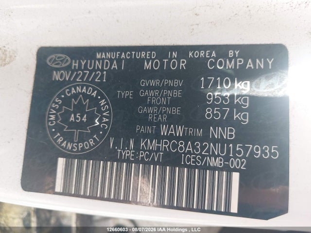 Aukcja sprzedaży 2022 Hyundai Venue Sel/limited, vin: KMHRC8A32NU157935, numer aukcji: 12660603