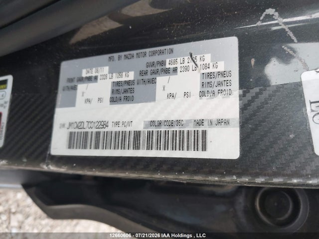 12660606 :رقم المزاد ، JM1CW2DL7C0122984 vin ، 2012 Mazda 5 Mazda Gt مزاد بيع