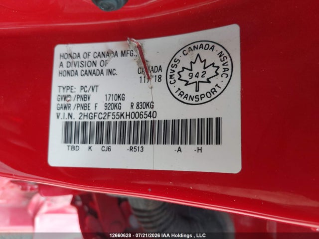 Honda Civic 2019 2HGFC2F55KH006540 Image 18