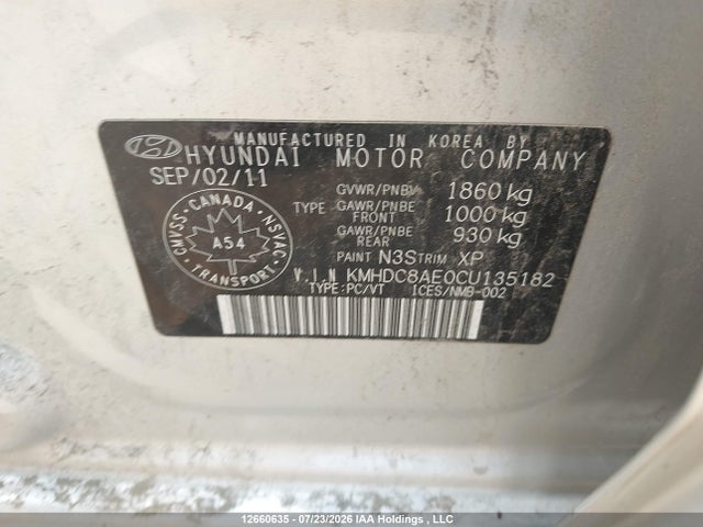 12660635 :رقم المزاد ، KMHDC8AE0CU135182 vin ، 2012 Hyundai Elantra Touring Gl/gls/gls Sport/l مزاد بيع