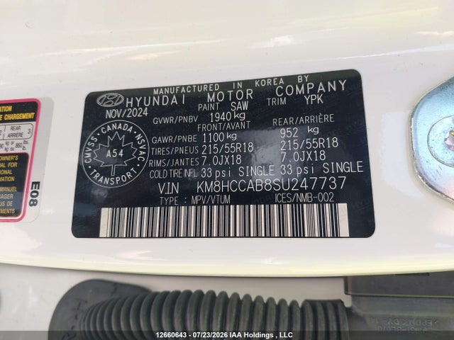 2025 Hyundai Kona Sel მანქანა იყიდება აუქციონზე, vin: KM8HCCAB8SU247737, აუქციონის ნომერი: 12660643