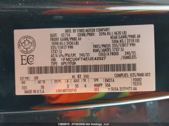 Продаж на аукціоні авто 2014 Ford Escape S, vin: 1FMCU0F74EUE42927, номер лоту: 12660670