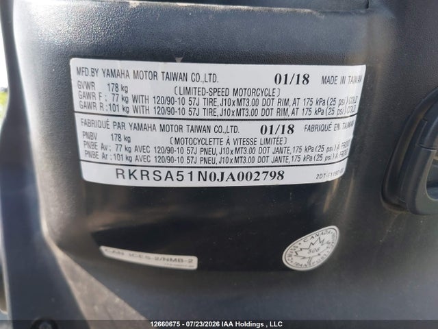 Продажа на аукционе авто 2018 Yamaha Yw50 Fx, vin: RKRSA51N0JA002798, номер лота: 12660675