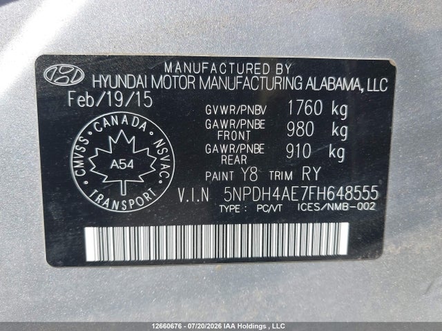 Aukcja sprzedaży 2015 Hyundai Elantra Se/sport/limited, vin: 5NPDH4AE7FH648555, numer aukcji: 12660676