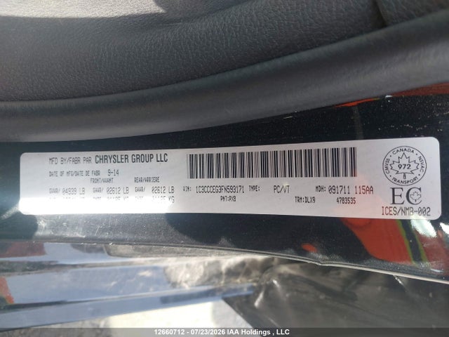 12660712 :رقم المزاد ، 1C3CCCEG3FN593171 vin ، 2015 Chrysler 200 مزاد بيع