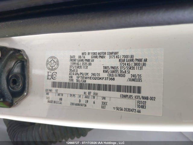 Ford F150 Supercrew 2016 1FTEW1EG2GKF37368 Image 9
