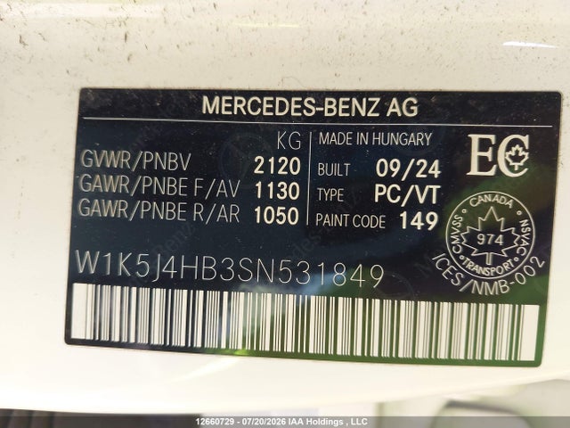Aukcja sprzedaży 2025 Mercedes-benz Cla 250 4matic, vin: W1K5J4HB3SN531849, numer aukcji: 12660729