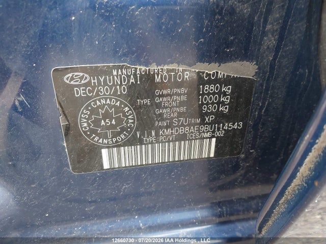 12660730 :رقم المزاد ، KMHDB8AE9BU114543 vin ، 2011 Hyundai Elantra Touring Gls مزاد بيع