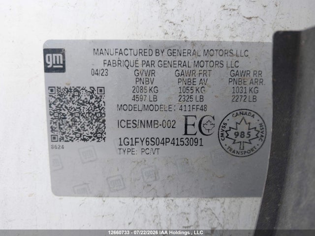 Продажа на аукционе авто 2023 Chevrolet Bolt Euv Lt, vin: 1G1FY6S04P4153091, номер лота: 12660733