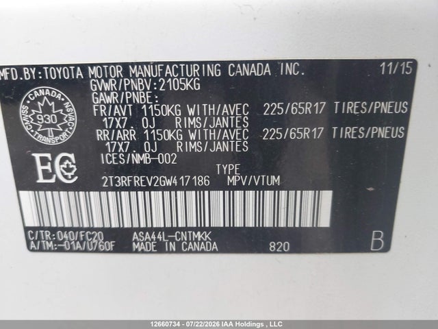 Toyota Rav4 Xle 2016 2T3RFREV2GW417186 Image 9