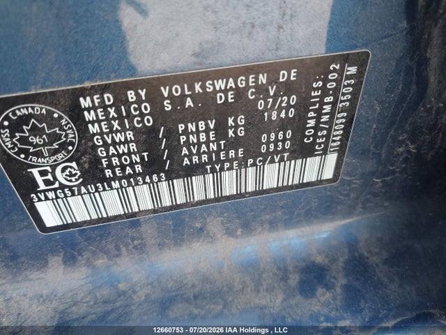 3VWG57AU3LM013463 Volkswagen Golf Comfortline/highline