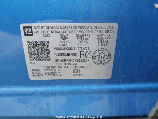 Продаж на аукціоні авто 2024 Chevrolet Blazer 2lt, vin: 3GNKBHR40RS182237, номер лоту: 12660759