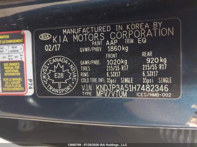 12660769 :رقم المزاد ، KNDJP3A51H7482346 vin ، 2017 Kia Soul Ex/ex Premium/ex Tech/ex+ مزاد بيع