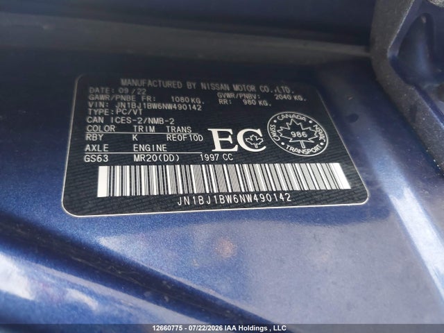 Aukcja sprzedaży 2022 Nissan Rogue Sport Sv, vin: JN1BJ1BW6NW490142, numer aukcji: 12660775