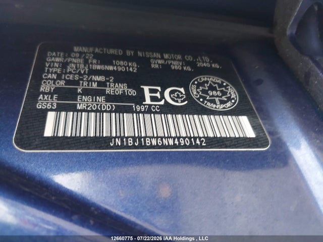 Aukcja sprzedaży 2022 Nissan Rogue Sport Sv, vin: JN1BJ1BW6NW490142, numer aukcji: 12660775