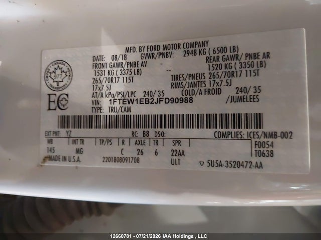 Ford F-150 Xlt 2018 1FTEW1EB2JFD90988 Image 9