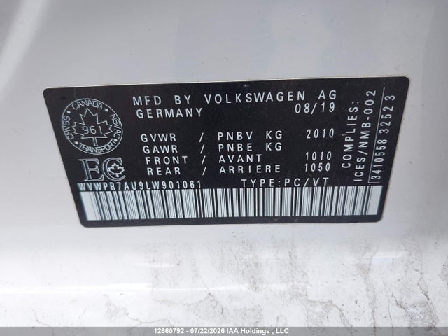 WVWPR7AU9LW901061 Volkswagen E-golf Comfortline