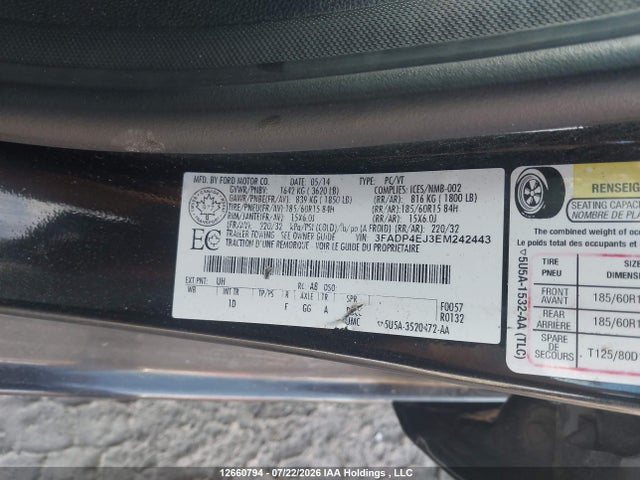 2014 Ford Fiesta მანქანა იყიდება აუქციონზე, vin: 3FADP4EJ3EM242443, აუქციონის ნომერი: 12660794