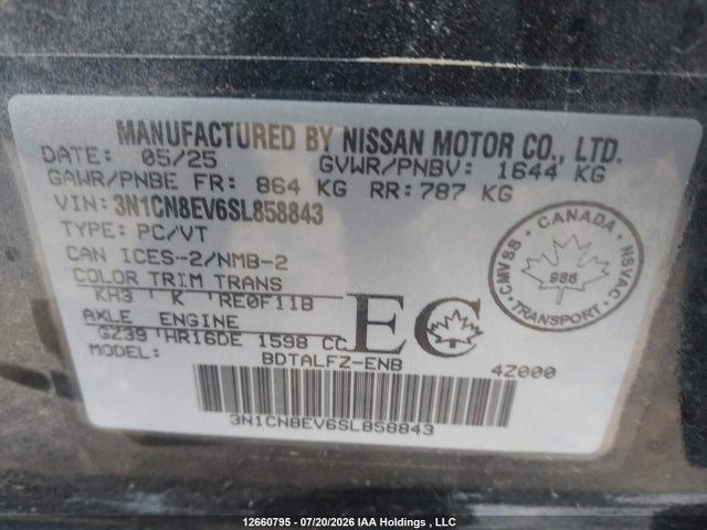 Nissan VERSA SV 2025 3N1CN8EV6SL858843 Image 15