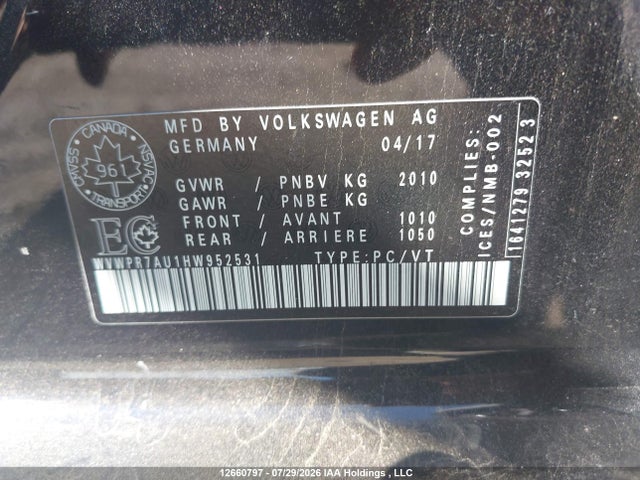 2017 Volkswagen E-golf Sel Premium მანქანა იყიდება აუქციონზე, vin: WVWPR7AU1HW952531, აუქციონის ნომერი: 12660797