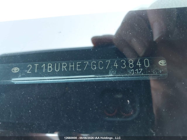 2016 Toyota Corolla L/le/le Pls/prm/s/s Pls მანქანა იყიდება აუქციონზე, vin: 2T1BURHE7GC743840, აუქციონის ნომერი: 12660808
