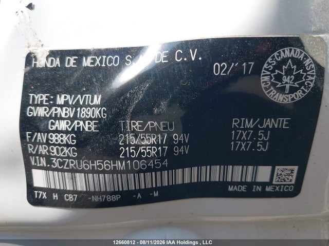 3CZRU6H56HM106454 Honda HR-V EX
