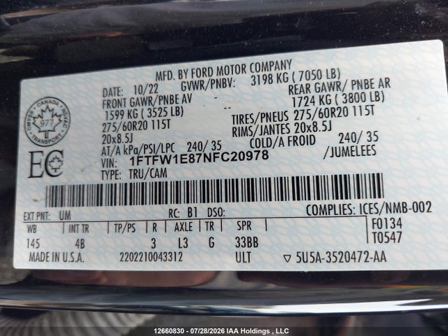 Ford F-150 Xlt 2022 1FTFW1E87NFC20978 Image 9