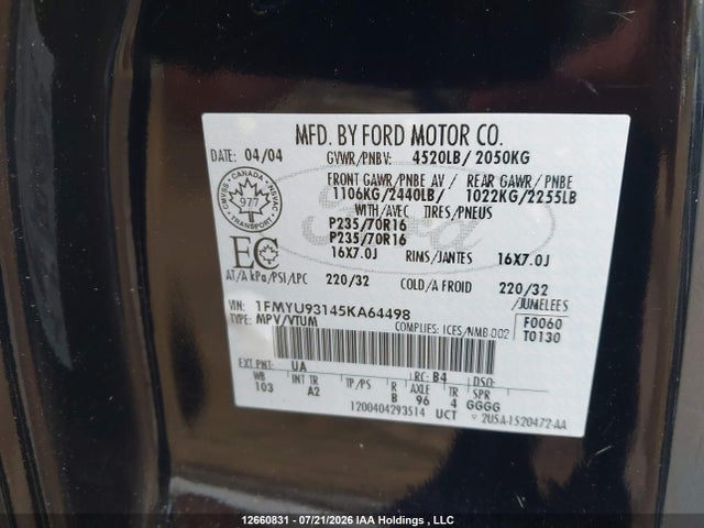 Aukcja sprzedaży 2005 Ford Escape Xlt, vin: 1FMYU93145KA64498, numer aukcji: 12660831