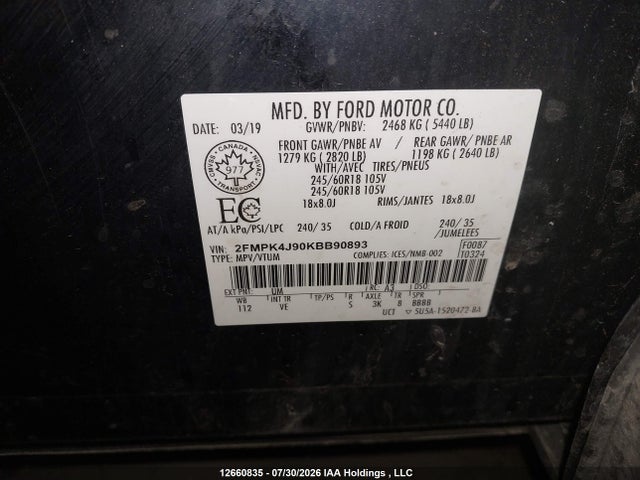 Ford EDGE SEL 2019 2FMPK4J90KBB90893 Image 9