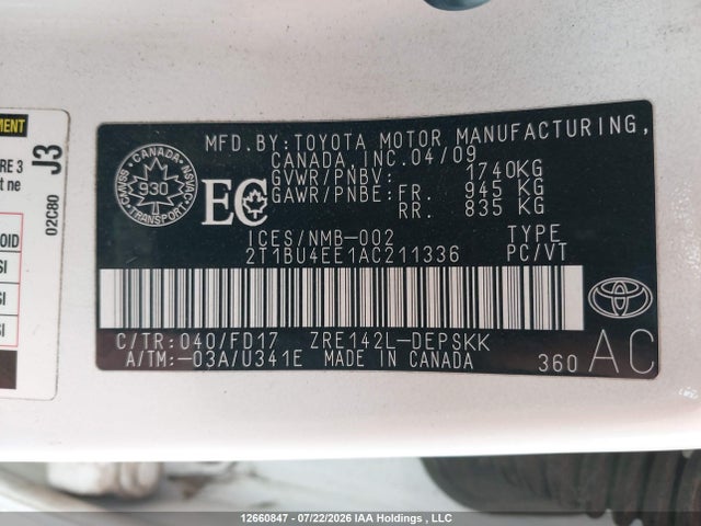 Aukcja sprzedaży 2010 Toyota Corolla S/le/xle, vin: 2T1BU4EE1AC211336, numer aukcji: 12660847
