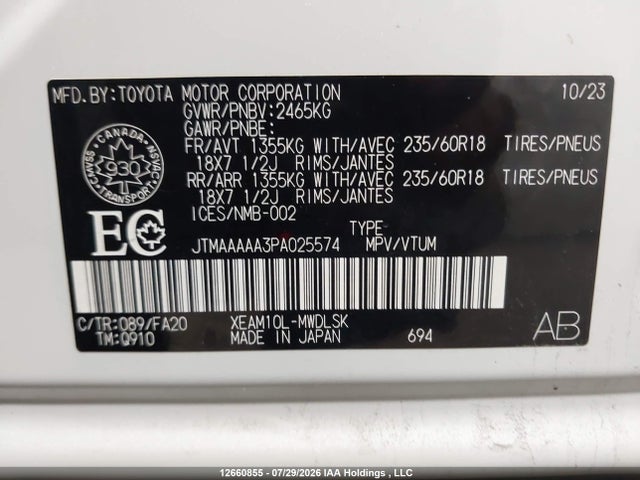 Aukcja sprzedaży 2023 Toyota Bz4x Le, vin: JTMAAAAA3PA025574, numer aukcji: 12660855