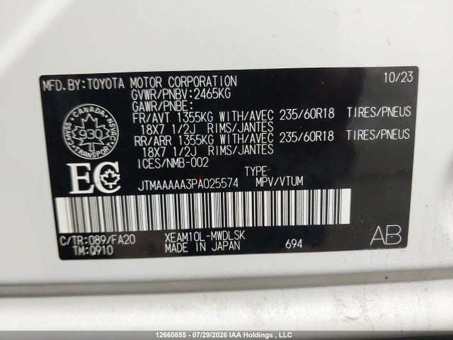 Aukcja sprzedaży 2023 Toyota Bz4x Le, vin: JTMAAAAA3PA025574, numer aukcji: 12660855