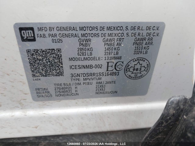 12660860 :رقم المزاد ، 3GN7DSRR1SS164893 vin ، 2025 Chevrolet Equinox Ev Rs مزاد بيع