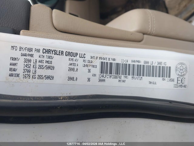 1C4RJFCT0FC688702 Jeep Grand Cherokee Overland