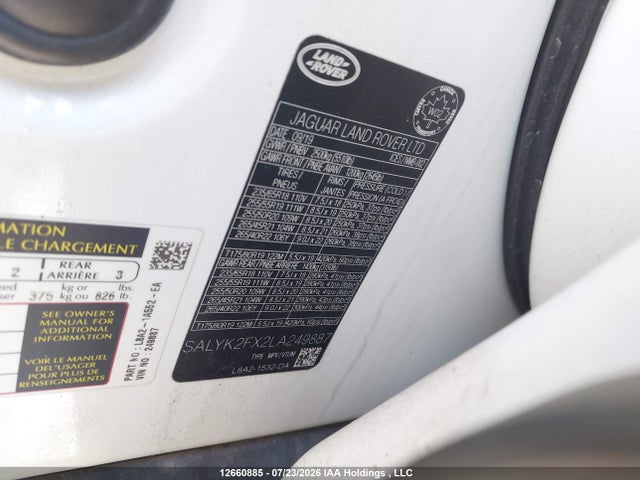 Land Rover RANGE ROVER VELAR 2020 SALYK2FX2LA249887 Image 9
