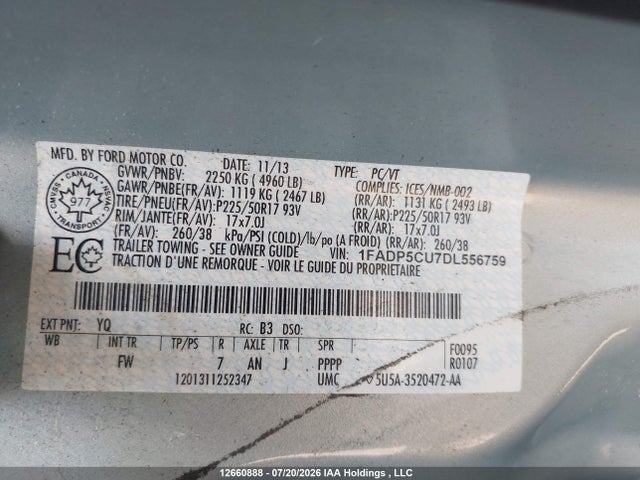 Aukcja sprzedaży 2013 Ford C-max Premium, vin: 1FADP5CU7DL556759, numer aukcji: 12660888