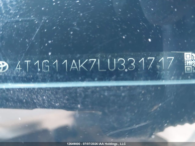 12649000 :رقم المزاد ، 4T1G11AK7LU331717 vin ، 2020 Toyota Camry Se مزاد بيع