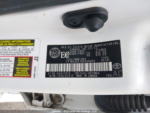 Продаж на аукціоні авто 2013 Toyota Corolla S/le, vin: 2T1BU4EE1DC048692, номер лоту: 12660901