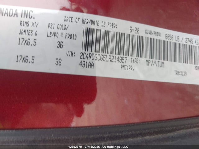 2C4RDGCG5LR214957 Dodge Grand Caravan Premium Plus