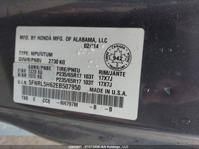 Honda Odyssey Ex-l 2014 5FNRL5H62EB507950 Image 19
