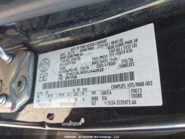 Aukcja sprzedaży 2013 Ford Escape Titanium, vin: 1FMCU9J90DUA42925, numer aukcji: 12654506