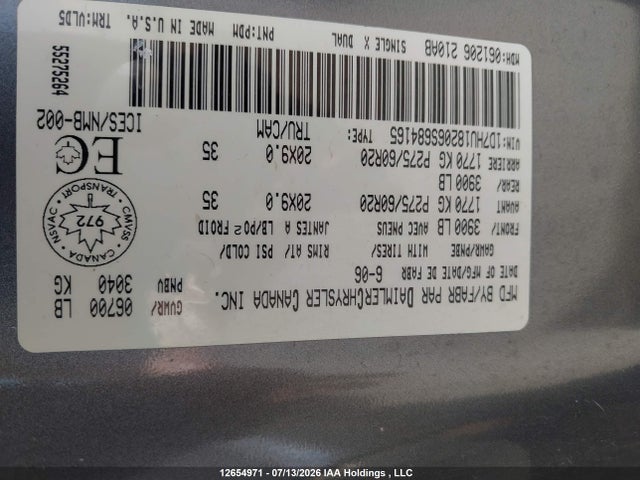 2006 Dodge Ram 1500 Laramie მანქანა იყიდება აუქციონზე, vin: 1D7HU18206S684165, აუქციონის ნომერი: 12654971